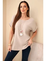 Hedvábná blůza s náhrdelníkem tmavě béžová