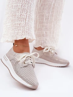 Kožené Lehká Polobotky Dámské Na Platformě Artiker 56C2113 Béžovo-Zlaté