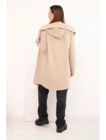 Dámský kabát z bavlny s kapucí a prodlouženým předním dílem béžová