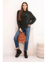 Dámský svetr s měkkou texturou a vlnou a dlouhým rukávem khaki