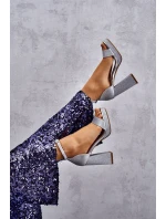 Lesklé Sandály Na Mohutném Podpatku Stříbrné Calmi