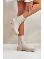 Zateplené boty worker pro ženy na zip z eko kůže světle béžové Mailyra