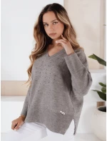 Dámský svetr s výstřihem do V VERALIA šedý FashionStreet MY2519