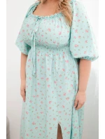 Dámská šaty Plus Size s výstřihem na šňůrky a elastickým pasem mátová