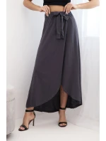 Dámská bavlněná maxi zavinovací sukně se zavazováním grafitová