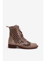 Děrované kožené botky Zazoo 2695 Beige
