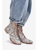 Kožené Vzorované Kotníkové Boty Na Ploché Podpatky Maciejka 06391-25 Béžové