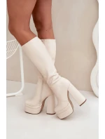 Zateplené dámské kozačky na podpatku a platformě světle béžové Lysara Zateplené dámské kozačky na podpatku a platformě světle béžové Lysara