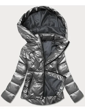 Šedá dámská bunda s kapucí (B8007-70)