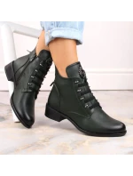 Jezzi W JEZ412B zelené zateplené boty s plochým podpatkem