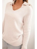Svetr dámský z baby alpak s límcem a výstřihem do V béžový Svetr dámský z baby alpak s límcem a výstřihem do V béžový