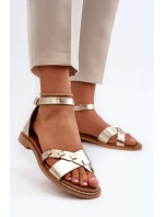 Zazoo 40378 Ploché Dámské Kožené Sandály Zlaté Zazoo 40378 Ploché Dámské Kožené Sandály Zlaté