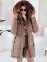 Dámská zimní bunda parka s kapucí tmavě béžová FashionStreet TY5084 Dámská zimní bunda parka s kapucí tmavě béžová FashionStreet TY5084