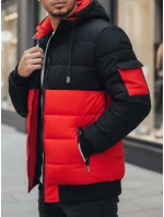 Pánská červeno-černá zimní bunda s kapucí FashionStreet TX5099 Pánská červeno-černá zimní bunda s kapucí FashionStreet TX5099