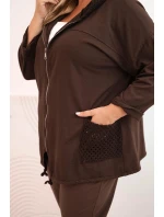 Dámská mikina Plus Size bavlněná oversize s dlouhým rukávem hnědá