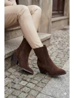 Semišové dámské boty kovbojky na podpatku zateplené čokoládové Dylira