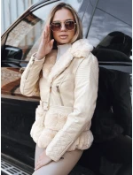 Dámská kožená bunda ramones s kožešinou krémová FashionStreet TY5275