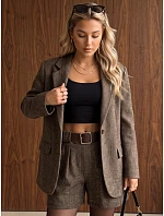 Dámská sako s kostkovaným vzorem, hnědé, FashionStreet PY0155 Dámská sako s kostkovaným vzorem, hnědé, FashionStreet PY0155