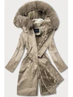 Béžová dámská zimní bunda s podšívkou z mechovité kožešiny (b537-46)