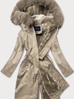 Béžová dámská zimní bunda s podšívkou z mechovité kožešiny (b537-46)