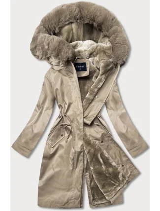 Béžová dámská zimní bunda s podšívkou z mechovité kožešiny (b537-46)