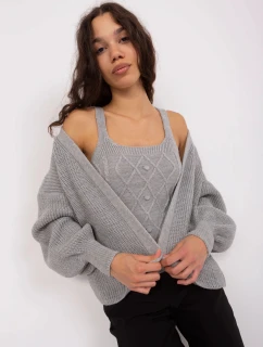 Šedý dámský dvoudílný komplet - top a svetr (8019)