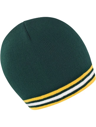 Result Headwear R 368X Pletená čepice s kontrastními pruhy 28.368X green/gold-white Result Headwear R 368X Pletená čepice s kontrastními pruhy 28.368X green/gold-white