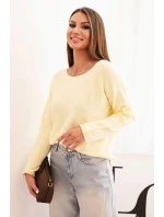 Dámský svetr z viskózy s dlouhým rukávem a kulatým výstřihem žlutý