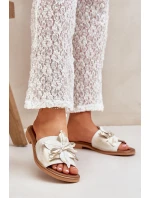 Pantofle S Dekorací Přírodní Kůže Zazoo 3667 Zlatý Opraný