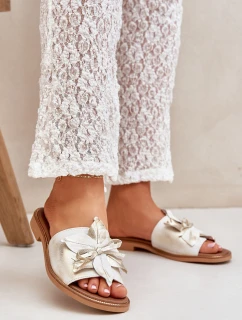 Pantofle S Dekorací Přírodní Kůže Zazoo 3667 Zlatý Opraný