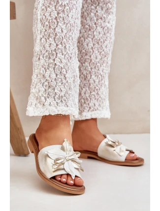 Pantofle S Dekorací Přírodní Kůže Zazoo 3667 Zlatý Opraný