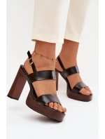 Dámské sandály na podpatku a platformě Eko kůže Černé Hanelia