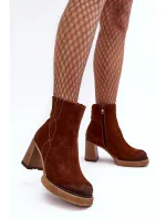 Semišové dámské kozačky na vysokém podpatku Hnědá Lemar Remilda Semišové dámské kozačky na vysokém podpatku Hnědá Lemar Remilda