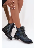 Lakované dámské botky z pravé kůže D&A – tmavě modré