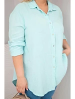 Bavlněná mušelínová košile Plus Size 65622 mátová - Kesi Bavlněná mušelínová košile Plus Size 65622 mátová - Kesi