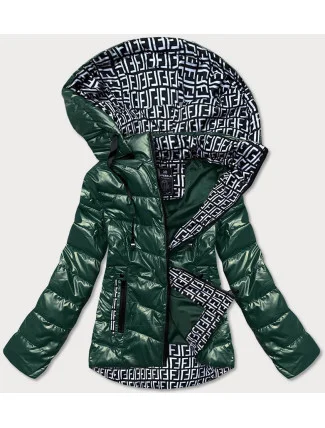 Zelená lesklá bunda se vzorovanými vsadkami (W718)