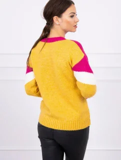 Geometrický vzorovaný svetr fuchsiová+hořčicová