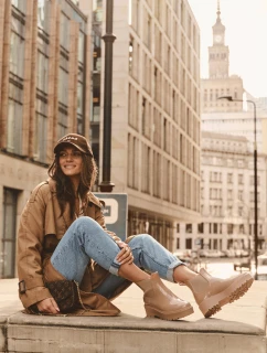 Lakované Botky Kalhoty Na Platformě Big Star MM274396 Bežové