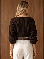 Dámský krátký svetr s nastavitelným pasem, čokoládově hnědý, FashionStreet MY2619