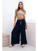 Dámské kalhoty z viskózy se širokými nohavicemi námořnická modř Dámské kalhoty z viskózy se širokými nohavicemi námořnická modř