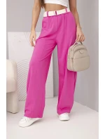 Dámské bavlněné kalhoty se širokými nohavicemi a pásem růžové