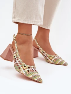 Sandály S Pletením Na Podpatku Růžové Ebina