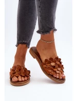 Zazoo 40381 Dámské Kožené Žabky Na Ploché Podrážce Hnědé