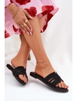 Dámské Pantofle Na Plochém Podpatku S Výřezy Eko Semišové Černé Teterre