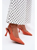Dámské sandály na podpatku z imitace semiše oranžové Saria Dámské sandály na podpatku z imitace semiše oranžové Saria