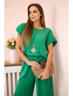 Viskózový komplet plisovaná halenka + kalhoty zelený