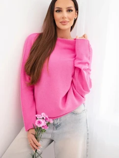 Dámský asymetrický batwing svetr z viskózy světle růžový