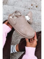 Dámské pantofle zateplené kožíškem na platformě béžové Azida