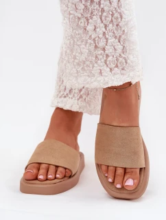 Dámské Pantofle Na Platformě Z Eko Semiše Tmavě Béžové Jorina