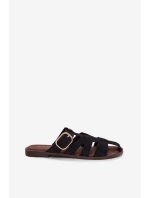 Dámské ploché nazouváky s pásky a zlatým přezkou Černé Elzora